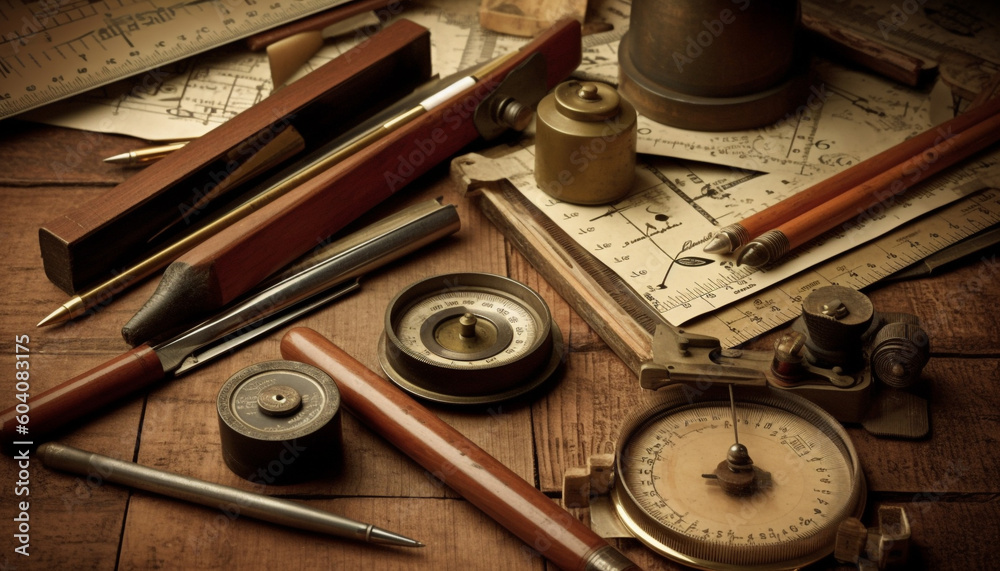 Fototapeta premium Precision carpentry plan sketched with old tools generated by AI