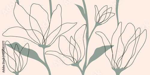 Fotografie, Obraz Seamless linear floral pattern