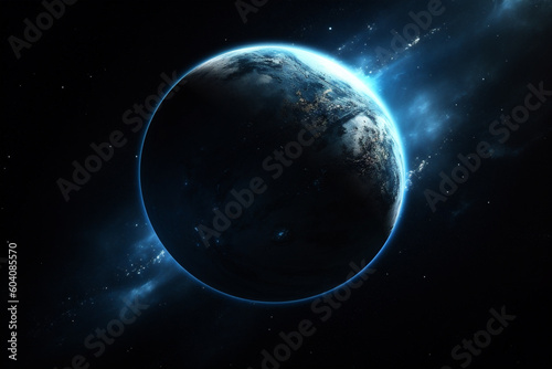 Blue planet  Earth in cosmic space. Galaxy  cosmos  space background. Generative AI.