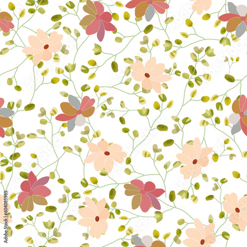 Seamless pattern of flower bouquets on a light background.