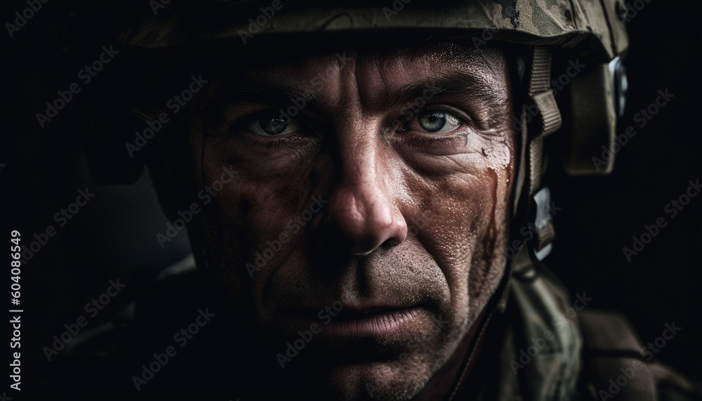Confident army veteran in camouflage looking serious generated by AI