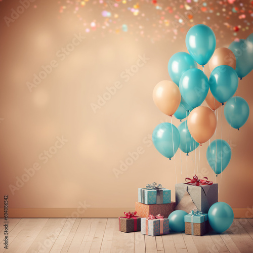 Happy Birthday celebration background with empty space for text, Balloons, and Confetti for Joyful Celebrations