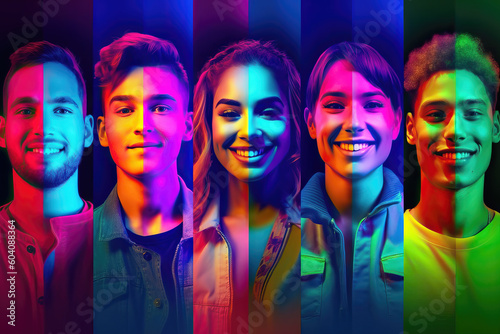 collage of young people in neon colors, ai generated