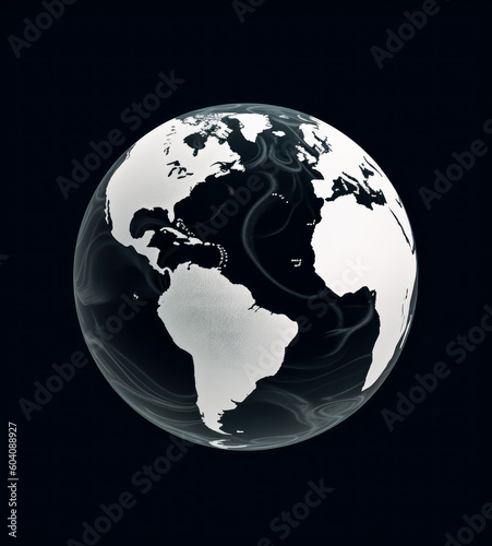 world map round world map with black earth icon on white background planet icon. Generative Ai Illustration. 