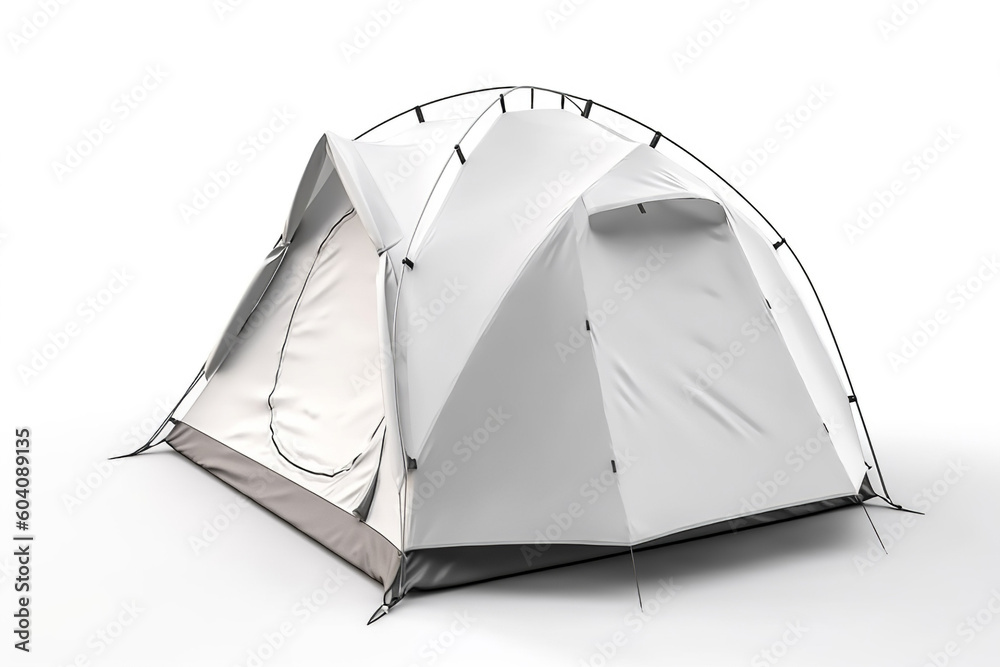 White Camping Tent Mockup On White Background. Generative Ai - obrazy, fototapety, plakaty 