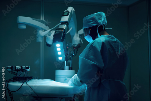 operating room. smart medical technology concept, advanced robotic surgery machine at Hospital, robotic surgery are precision, miniaturisation, smaller incisions, decreased blood loss, less pain