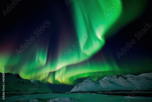 Northern lights above the mountains. Aurora borealis. Night landscape with Aurora Borealis. The arctic and Northern light. beautiful view. High quality photo © Александр Ткачук