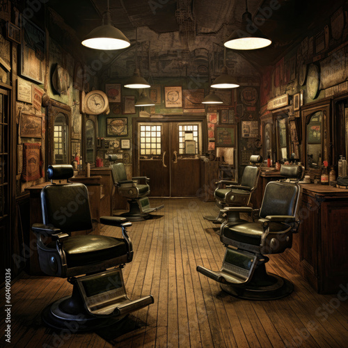 a rustic barbershop, hair salon