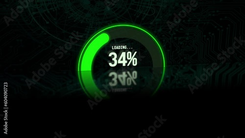 A futuristic neon 4K loading animation showing percentage progress from 0-100%.