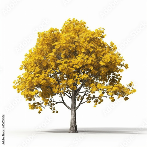 Yellow ipe tree on white background