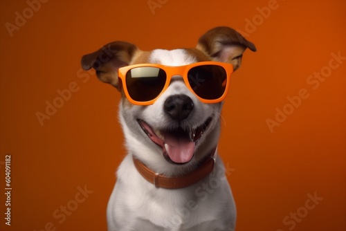funny dog pink background smile portrait isolated sunglasses pet cute animal. Generative AI. © SHOTPRIME STUDIO