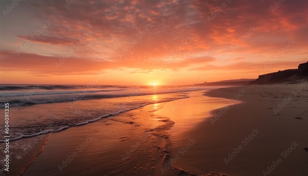 Silhouette of romance at waters edge, tranquil scene generated by AI Silhouette of romance at waters edge, tranquil scene generated by AI