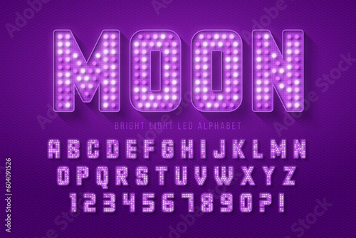 Retro cinema alphabet design, cabaret, LED lamps letters and numbers.