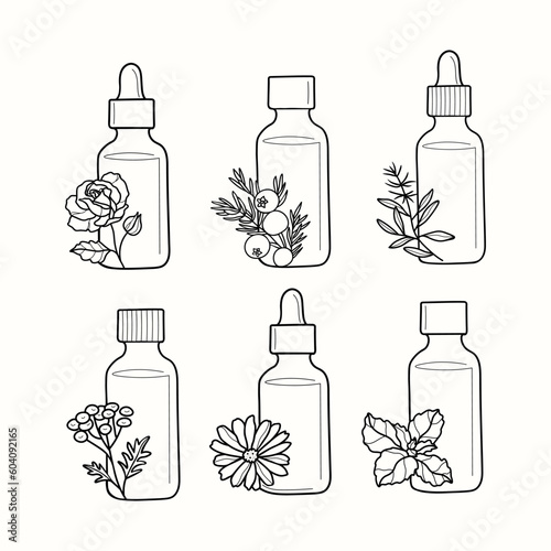Line art essential oil bottles set