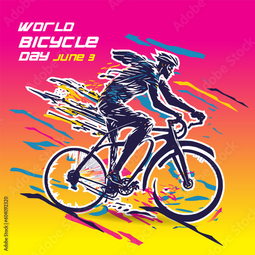 World Bicycle Day abstract sticker logo. Can be use for poster  banner  background  and wallpaper.