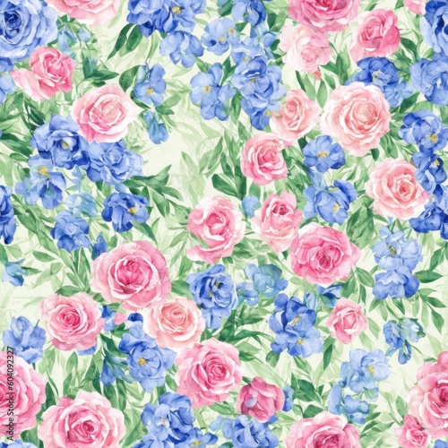 Seamless blooming flowers pattern in watercolor paint style