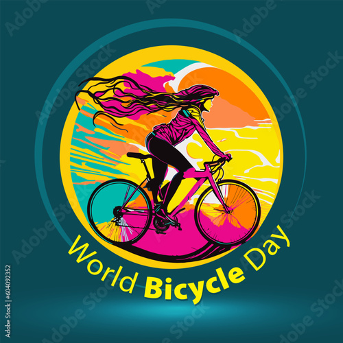 World Bicycle Day abstract sticker logo. Can be use for poster, banner, background, and wallpaper.