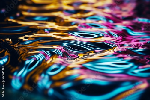  Iridescent liquid metal surface with ripples. Abstract background. Generative AI.
