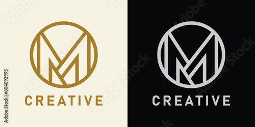Letter M logo with circle shape style. Simple vector design editable