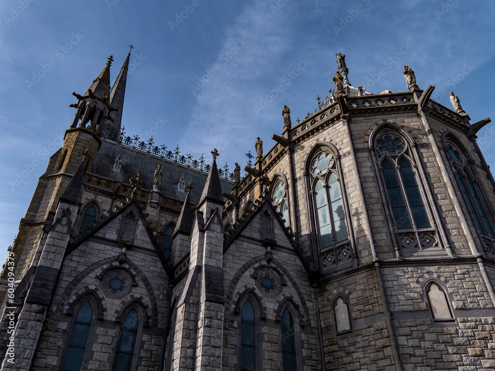 The wall of St. Colman's Cathedral in Cobh, Ireland. Religious European architecture.