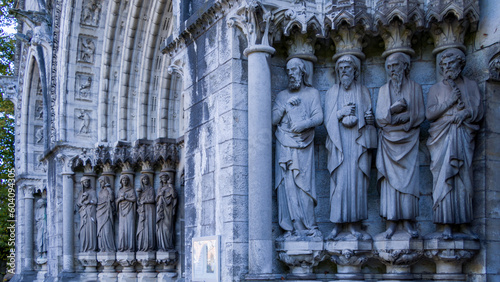 Sculptural images of the apostles on the facade of the Anglican Cathedral in Cork, Ireland. Saint Fin Barre's Cathedral