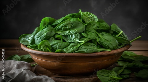 Fresh Green Spinach Leaves in a Bowl