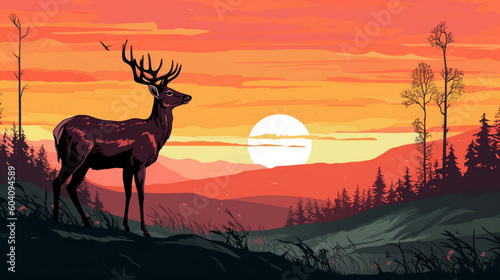 deer in the sunset Generative AI 