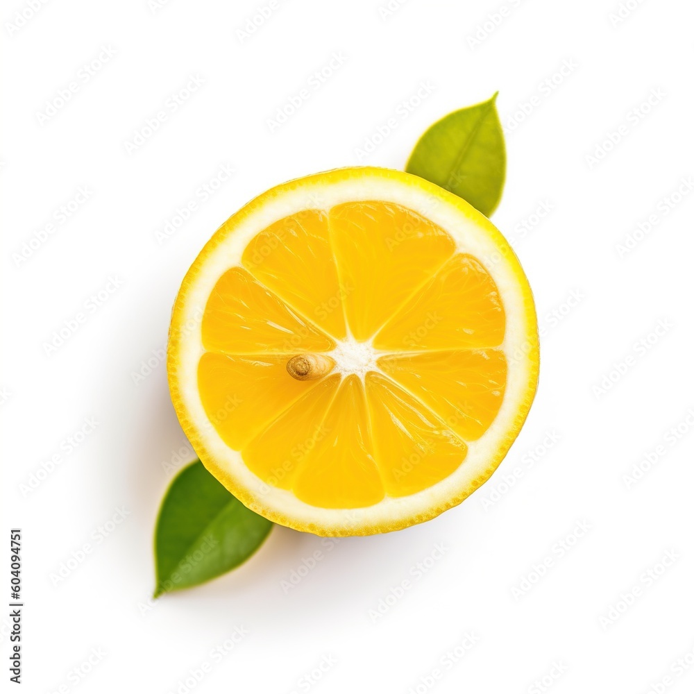 One lemon isolated on white background. Tropical fruit. Flat lay, top view. Generative AI One lemon isolated on white background. Tropical fruit. Flat lay, top view. Generative AI