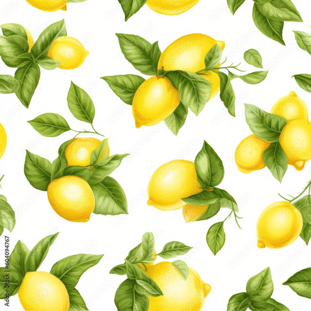 A seamless lemon pattern on white background. pattern for fabric. Generative AI