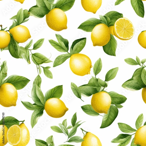 A seamless lemon pattern on white background. pattern for fabric. Generative AI