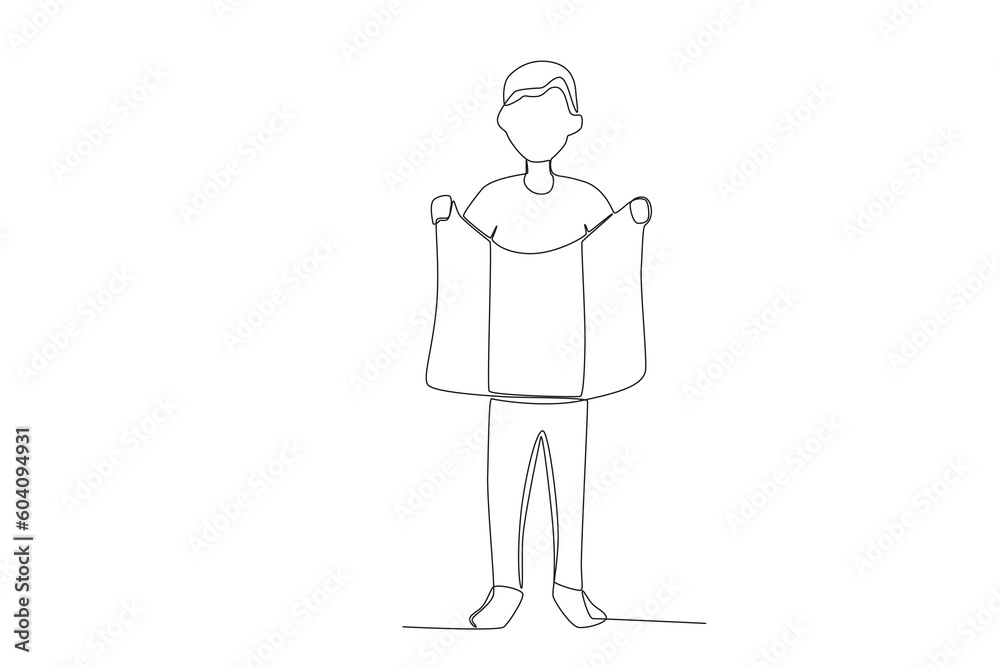 A happy boy holding a Peruvian flag. Fiestas patrias peru one-line drawing A happy boy holding a Peruvian flag. Fiestas patrias peru one-line drawing