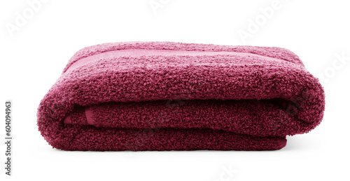 Rolled soft terry towel on white background