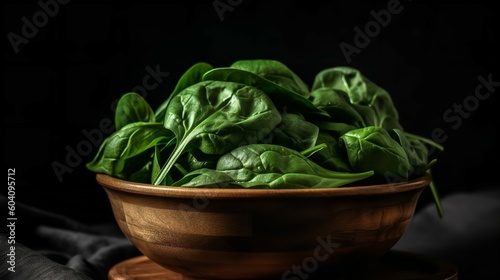 Fresh Green Spinach Leaves in a Bowl
