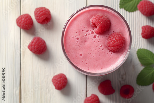 A glass of raspberry smoothie refreshing and healthy breakfast. High quality photo Generative AI