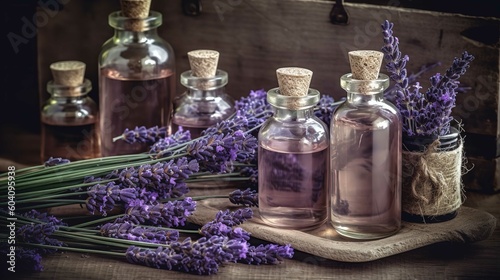 Freshly Harvested Lavender Bunches And Essential Oils