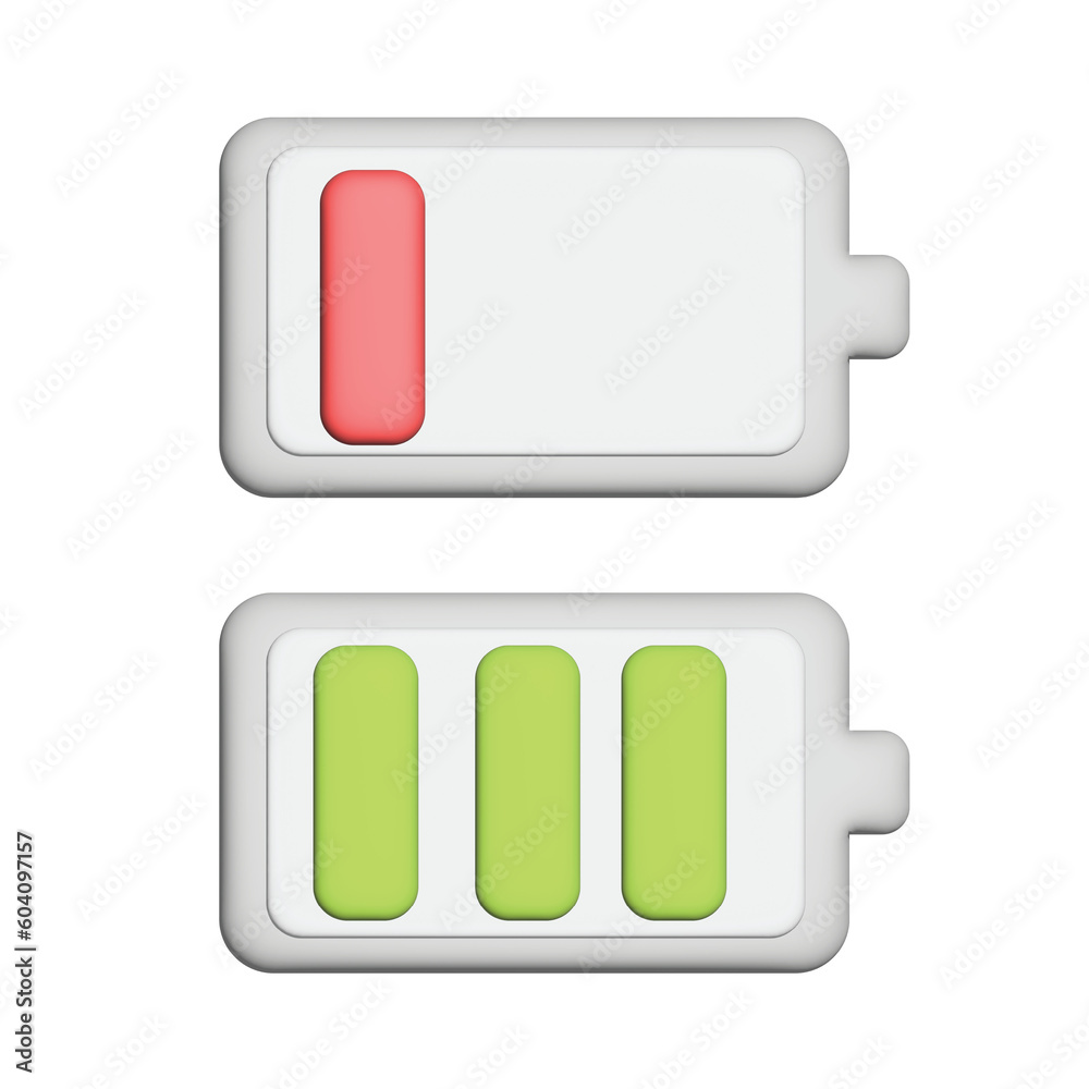 battery is full and low 3d icon set on png back graound battery is full and low 3d icon set on png back graound