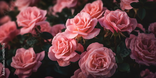 Beautiful pink roses on black background  valentines day concept created with AI