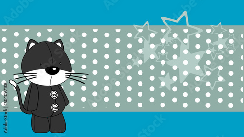cat plush toy cartoon standing on colorful background illustration in vector format