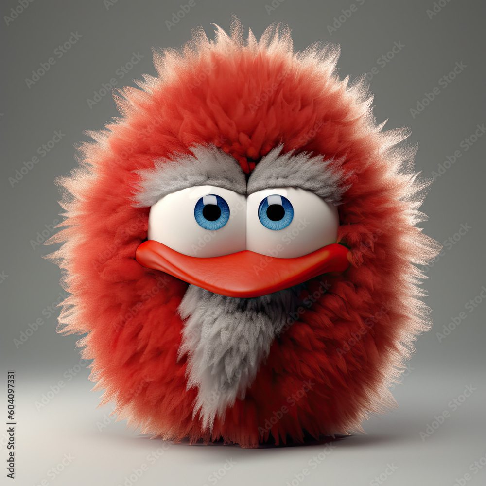 Fototapeta premium Cute fuzzy 3d furry plush animal monster creature, 