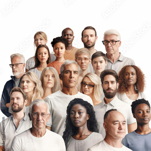 Illustration of a group of people with different ethnic origin on a white background. 