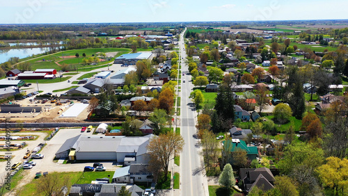 Aerial of Norwich, Ontario, Canada on a spring morning