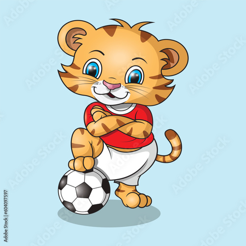 illustration vector graphic of the tiger is playing football