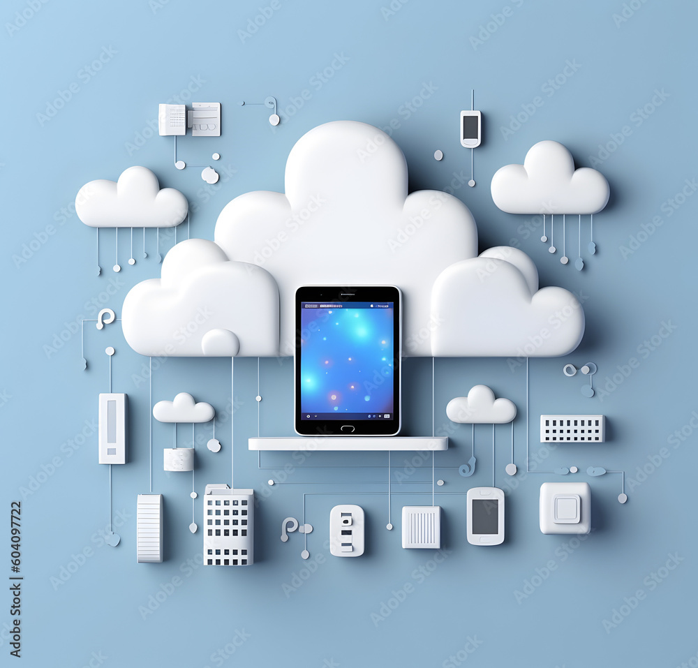 Cloud data storage, database concept illustration. AI generated Cloud data storage, database concept illustration. AI generated