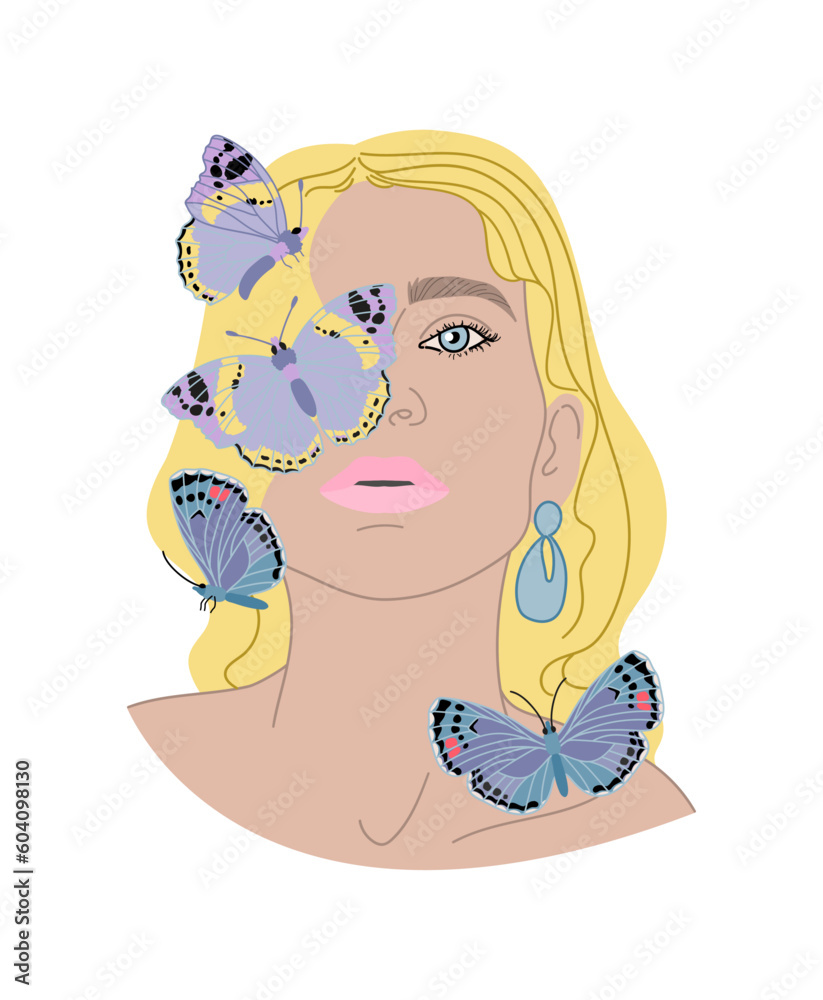 Female With Butterflies Illustration Female With Butterflies Illustration