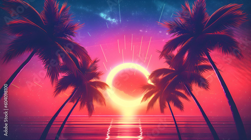 Synthwave Palm Trees  A Retro-Futuristic Utopia of Vibrant Colors and Pure Bliss