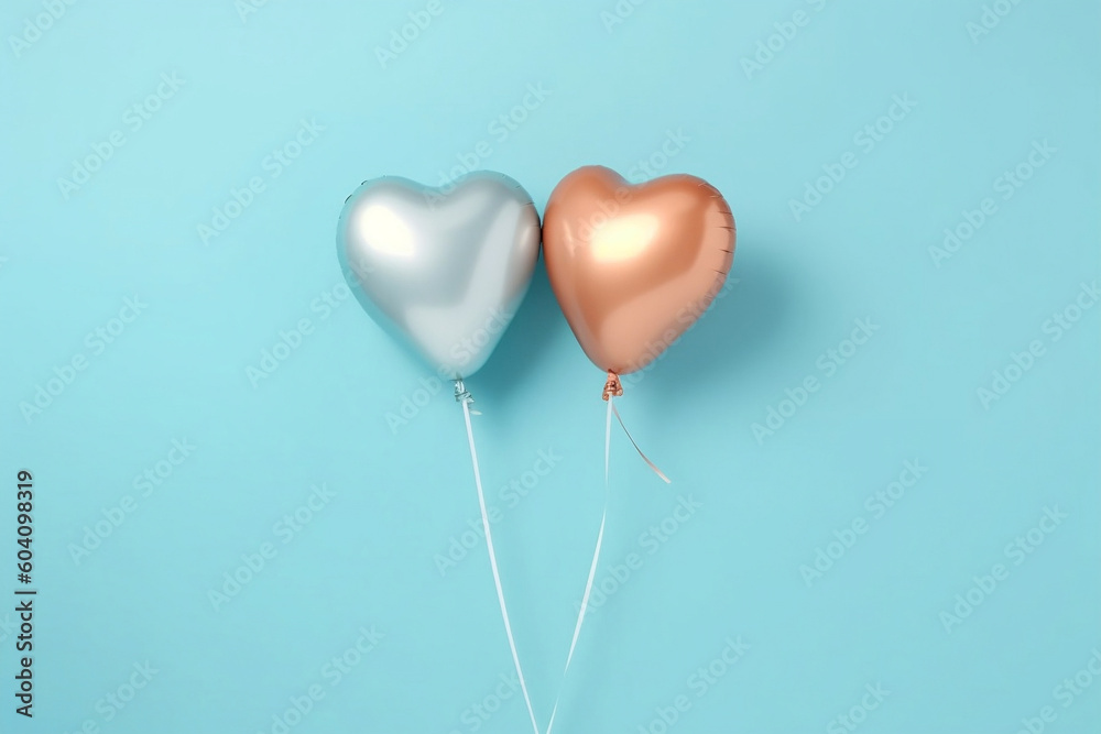 Love in the Sky: Heart-Shaped Balloons on Light Blue Background, generative AI
