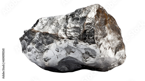Silver nugget gem mineral isolated on transparent and white background. Generative AI