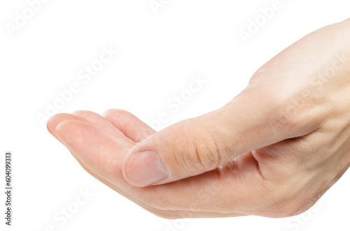 Outstretched hand gesture, holding, asking or offering something, cut out