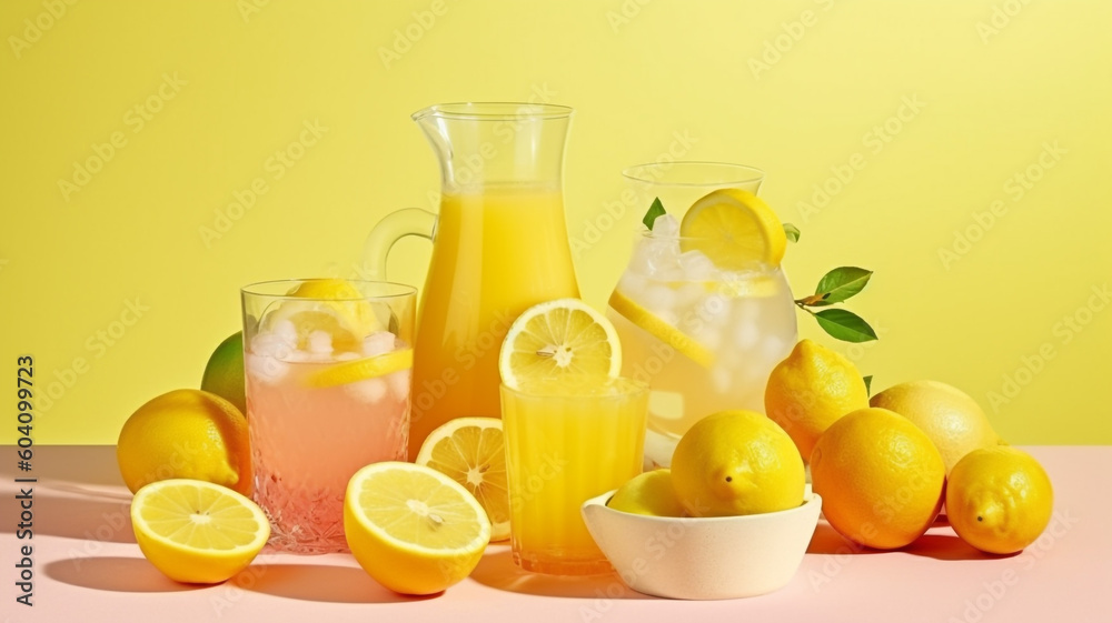 Assortment of lemonade with pastel background Assortment of lemonade with pastel background