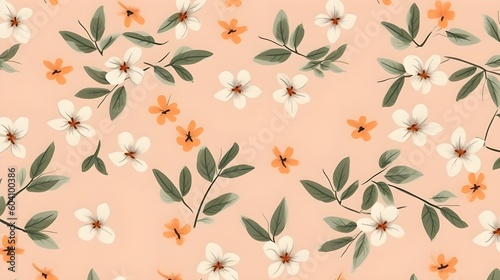minimal floreal pattern with small flowers, high details, light warm background